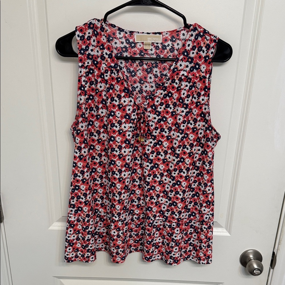 MICHAEL Michael Kors Red and Black Floral Sleeveless Top